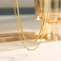 Double-layered 18K gold plated titanium necklace with herringbone and paperclip chains - Blade Cross Double Chain (H1115) Gold