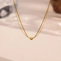 Elegant 18K gold-plated double-layered snake and bead chain necklace with a gold bead - Double Layer Ball Chain (H1328) Gold
