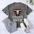 Dark grey t-shirt featuring Cowboys & Beer graphic print in relaxed fit, size 2XL - S / Dark Gray (White Font)