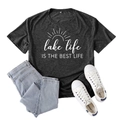 Dark grey Lake Life printed cotton T-shirt flat lay with jeans and sneakers - S / Heater Grey (White Font)