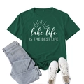 Dark green lake life print t-shirt in XXL with light blue jeans and white sneakers - S / Vintage Green (White Font)