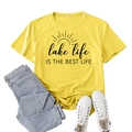 Yellow Lake Life cotton t-shirt for women in XXL paired with jeans and sneakers - S / Yellow (Black Font)