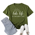 Army green Lake Life printed short sleeve t-shirt in XXL size with casual blue jeans - S / Army Green (White Font)