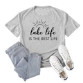 Grey Lake Life print short sleeve t-shirt paired with denim jeans and sneakers - S / Light Grey (Black Font)