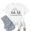 White lake life is the best life printed t-shirt paired with denim jeans - S / White