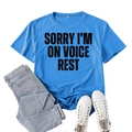 Blue t-shirt with Sorry I'm on Voice Rest print, jeans and casual white sneakers - S / Lake Blue (Black Font)