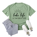 Women's 2XL grass green lake life print t-shirt paired with jeans in a flat lay style - S / Olive Green