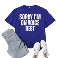 Dark blue t-shirt with Sorry I'm On Voice Rest text print and light blue jeans - S / Retro Blue (White Font)