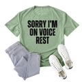 Grass green SORRY I'M ON VOICE REST printed short sleeve T-shirt for women in size 2XL - S / Olive Green (Black Font)