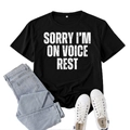 Black cotton t-shirt with Sorry I'm On Voice Rest text print for casual women wear - S / Black (White Font)