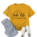 Bright yellow Lake Life graphic t-shirt in casual loose fit with comfortable cotton fabric - S / Mustard Yellow