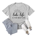 Grey Lake Life print t-shirt paired with light blue jeans and white casual shoes - S / Light Gray