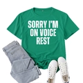 Women's emerald green t-shirt with Sorry I'm On Voice Rest text and light denim jeans - S / Dark Green (White Font)