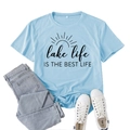 Light blue Lake Life printed casual crew neck T-shirt for women in size XXL - S / Light Blue