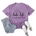 Purple lake life print t-shirt in XXL with blue jeans and white canvas shoes - S / Purple
