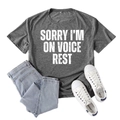 Grey slogan T-shirt 'Sorry I'm On Voice Rest' in flat lay with jeans and shoes - S / Dark Gray (White Font)