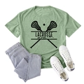 Women's green Lacrosse Mom t-shirt paired with jeans and white canvas sneakers - Olive Green (Black Font)