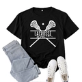 Women's black Lacrosse Mom t-shirt paired with denim jeans and white sneakers - Black (White Font)