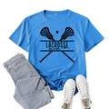 Blue Lacrosse Mom graphic t-shirt set with casual jeans and white canvas sneakers - Lake Blue (Black Font)