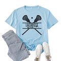 Light blue Lacrosse Mom t-shirt paired with denim jeans and white sneakers flat lay - Light Blue (Black Font)