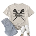 Beige Lacrosse Mom short sleeve t-shirt with cross sticks graphic and denim jeans - Sand (Black Font)