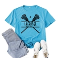 Sky blue Lacrosse Mom T-shirt in size XXL paired with gray jeans and white sneakers - Deep Water Blue (Black Font)