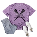 Casual purple Lacrosse Mom short sleeve t-shirt paired with jeans and sneakers - Purple (Black Text)