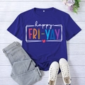 Navy blue Happy Fri-Yay print t-shirt for women styled with jeans and white sneakers - S / Vintage Blue