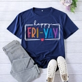 Dark blue short sleeve T-shirt with happy FRI-YAY print and pencil heart design - S / Navy Blue