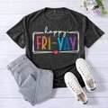 Dark grey crew neck T-shirt with happy FRI-YAY colorful text print in size 2XL - S / Black Heather Grey