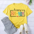 Women's yellow short sleeve T-shirt with Happy Fri-Yay print in casual loose fit - S / Yellow