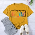 Women's mustard yellow cotton t-shirt with happy FRI-YAY print and XXL size label - S / Mustard Yellow