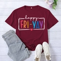 Women's burgundy Happy Fri-Yay t-shirt with heart print and XXL size tag detail - S / Burgundy