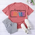 Peach pink happy fri-yay printed short sleeve t-shirt for women in size 2XL casual style - S / Rose Gold