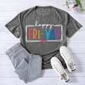 Dark grey crew neck T-shirt with Happy FRI-YAY print paired with blue denim jeans - S / Dark Gray