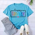 Blue short sleeve t-shirt with Happy Fri-Yay print and colorful graphic design - S / Deep Water Blue