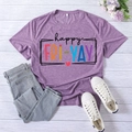 Purple happy fri-yay printed casual short sleeve t-shirt with heart graphic for women - S / Purple