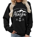 Women's black Alaska Cruisin print crewneck sweatshirt with mountain and anchor graphic - S / Black (White Font) (11910)