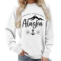 White crewneck sweatshirt featuring Alaska 2025 cruise print and ribbed cuffs - S / White (Black Font) (11910)