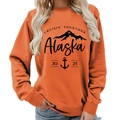 Bright orange Alaska Cruisin graphic sweatshirt with crew neck and ribbed trim detail - M / Orange (11910)