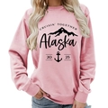 Light pink Alaska 2025 graphic crewneck sweatshirt with a relaxed and casual fit - S / Pink (Black Font) (11910)