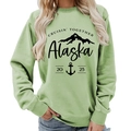 Light green Alaska Cruisin round neck sweatshirt with graphic mountain print - S / Olive Green (Black Font) (11910)