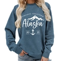 Relaxed blue-grey crewneck sweatshirt featuring white Alaska Cruisin 2025 mountain print - S / Grey Blue (White Font) (11910)