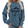 Medium blue Alaska Cruisin' long sleeve crewneck sweatshirt in a relaxed casual fit - S / Grey Blue (Black Font) (11910)