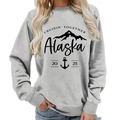 Light grey Alaska 2025 Cruisin Together graphic sweatshirt with mountain and anchor design - S / Grey (Black Font) (11910)