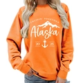 Alaska Cruisin' orange crewneck sweatshirt with mountain print and ribbed cuffs - S / Ginger Yellow (White Font) (11910)