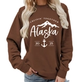 Brown Alaska Cruisin' 2025 print sweatshirt with a crew neck and loose casual fit - S / Coffee (White Font) (11910)