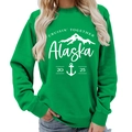 Alaska Cruisin print sweatshirt in bright green color with a crew neck and loose fit - S / Green (White Font) (11910)