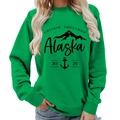 Alaska Cruisin print sweatshirt in bright green color with 2025 mountain graphic - S / Green (Black Font) (11910)