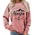 Women's crewneck Alaska Cruisin sweatshirt in dusty rose pink with mountain print - S / Rose Gold (Black Font) (11910)
